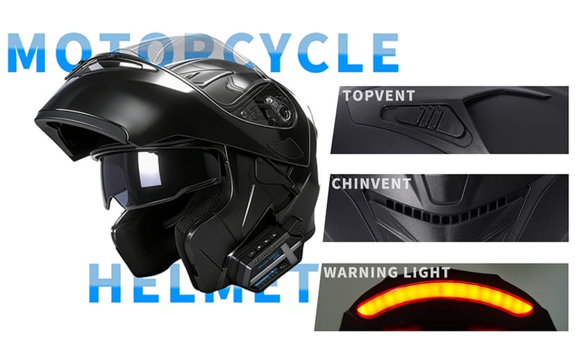 Bluetooth Modular Motorcycle Helmets with Tail Lights, DOT Certified Flip-Up Dual Visor Full Face Helmets for Men & Women Moto ATV UTV Snowmobile ADV Four Wheeler Street Bike