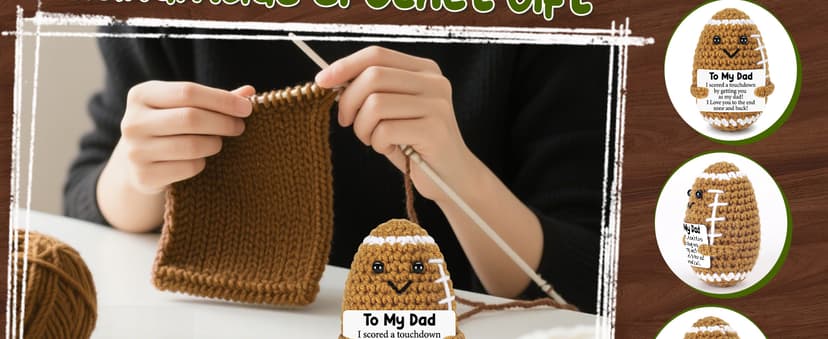 Dad Gifts from Daughter Son Wife, Positive Handmade Crochet Dad Birthday Gift, Funny Cute Small Gifts for Dads, I Love You Girl Papa Gift Idea, Unique Doll for Step-Dads Football