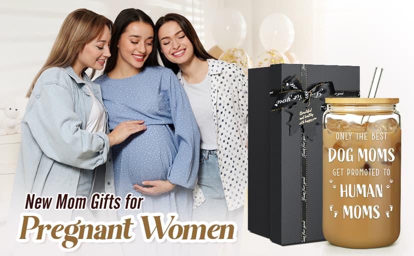 New Mom Gifts for Pregnant Women, 16oz Drinking Glass Cup with Lid and Straw, Funny Dog Mom Pregnancy Gift for Expecting Mom, Mother to be - Postpartum, Mothers Day, Birthday Gifts for First Time Moms