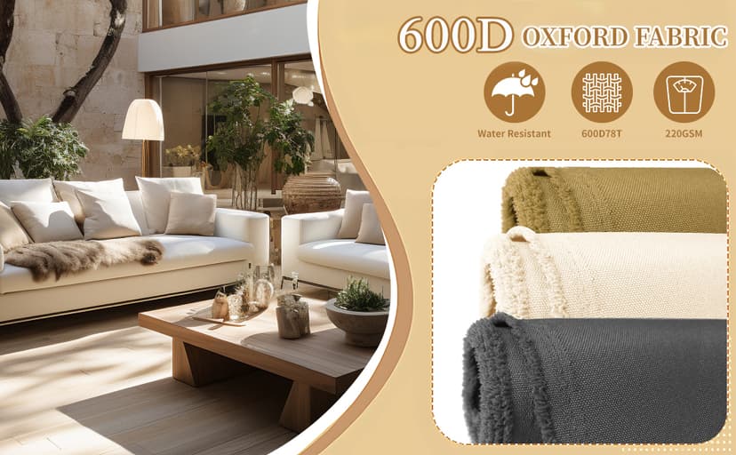 Waterproof Canvas Fabric by The Yard 58" W 600D Upholstery Polyester Material Indoor Outdoor Water Resistant Fabric for Chair Cushion Furniture Cover Sewing DIY Cloth, 1 Yard Khaki