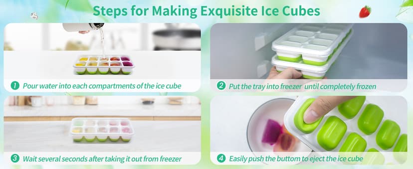DOQAUS Ice Cube Tray with Lids - 4 Pack Stackable Silicone Ice Trays for Freezer, BPA & LFGB Safe, Easy Release for Kitchen, RV, Cocktail, Coffee, Soup & Food