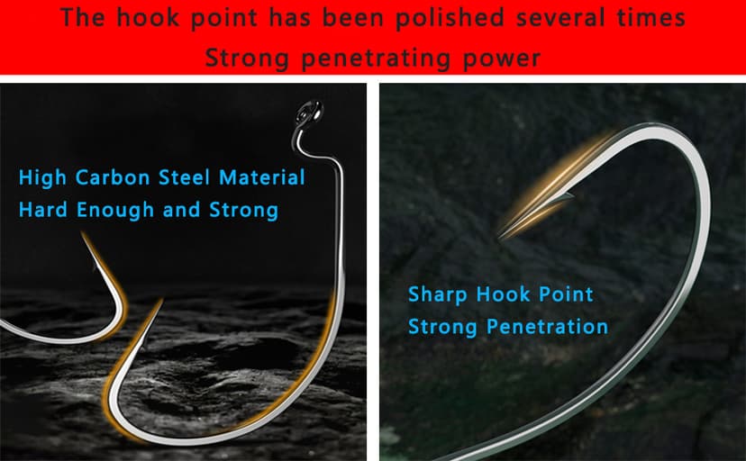 Afmivs Worm Hooks for Bass Fishing Hooks, 110pcs Bass Hooks Fishing, 6 Sizes Fishing Hooks Freshwater, Eagle Claw Hooks #1 1/0 2/0 3/0 4/0 5/0 Black High Carbon Steel with Portable Plastic Box