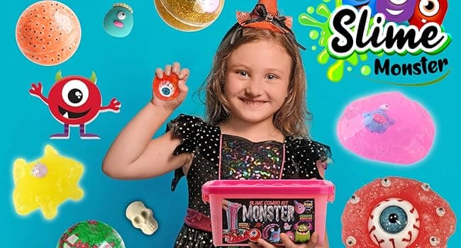Halloween Toy Monster Slime Kit for Girls Ages 6-12, FunKidz Glow in Dark Slime Making Kit for Kids Make Soft Slime Balls with Photochromic Powder Kid Ideal Party Gifts
