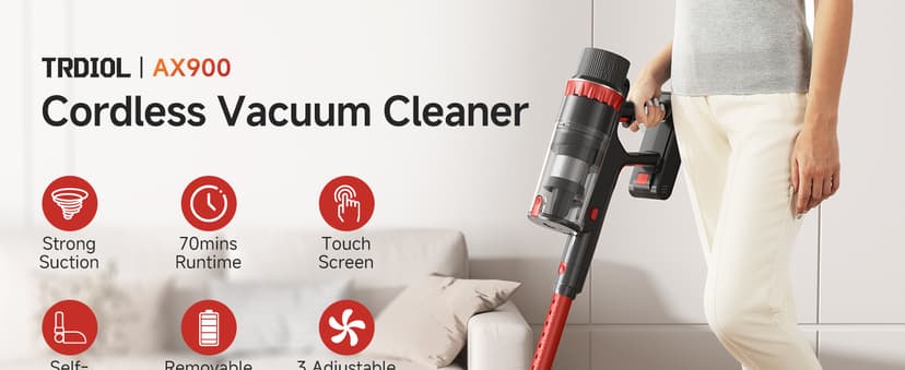 Cordless Vacuum Cleaner, 560W/48KPa/70Mins Vacuum Cleaners for Home,Self-Standing Stick Vacuum with Smart Touch Screen,Rechargeable Lightweight Vacuum for Pet Hair,Carpets, Hard Floors