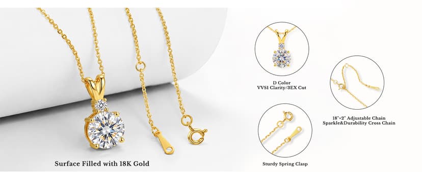 18+2" Chain S925 Sterling Silver with 18K Gold Filled|Womens Jewelry Gift for Christmas Valentines Mothers Day with Wife Card Moissanite Necklaces for Women|1-2CT D-VVS1 Gifts for Wife w/LED Box B0GVNG77SZ