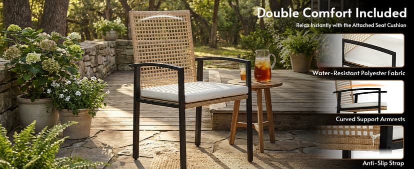 7-Piece Outdoor Dining Set for 6, Patio Dining Set with Hand-Woven Wicker Chairs & Cushions, 60" x 33" x 30" Wider Aluminum Woodgrain Table for Deck, Garden, Backyard