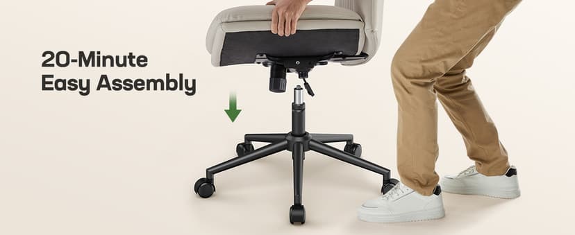 Marsail Criss Cross Office Chair with Wheels, Armless Wide Desk Chair for Active Sitting, PU Leather Cross Legged Chair for Home Office, Pet-Friendly & Easy Clean, Beige