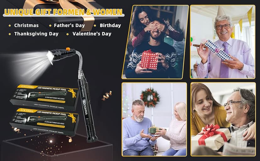 Magnetic Pickup Tool with LED Lights, Telescoping Magnet Flashlight, Cool Gadget Birthday Gifts Christmas Day Gifts for Men, Handyman, Husband, Boyfriend, Him, Father, Dad (1 Pack)