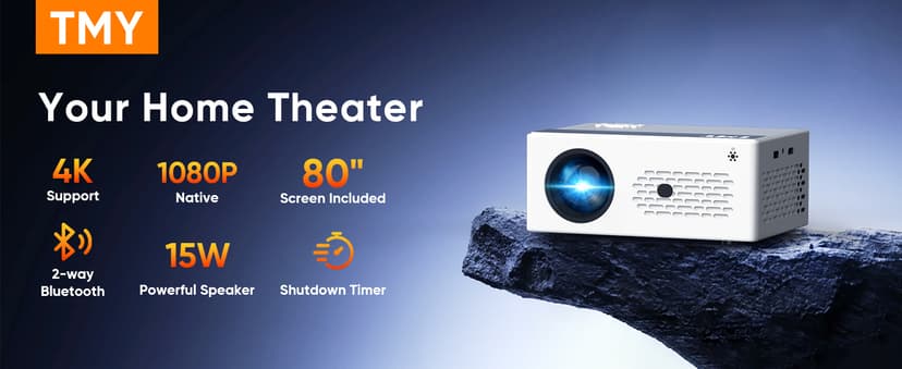 TMY Mini Projector, Upgraded Bluetooth Projector with Screen, 1080P Full HD Portable Projector, Movie Projector Compatible with TV Stick Smartphone/HDMI/USB, indoor & outdoor use