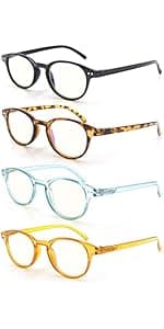 OLOMEE Blue Light Blocking Reading Glasses Women Round Readers Cute Cheaters for Small Head&Face Black/Clear/Tortoiseshell