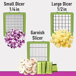 Mueller Pro-Series All-in-One, 12 Blade Mandoline Slicer for Kitchen, Food Chopper, Cucumber Slicer and Spiralizer, Cutter, Dicer, Grater, Gifts for Mom, Kitchen Essentials, White Sand/Green