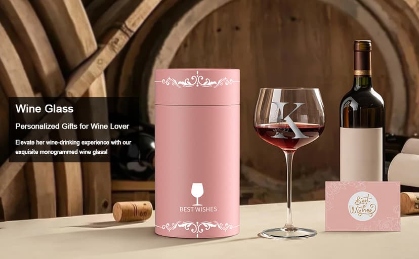 Personalized Gifts for Women, Monogrammed A-Z Wine Glass Customized Gift, Unique Christmas Birthday Gifts for Women Her Mom Friend Sister Wife Daughter Nurse (K)