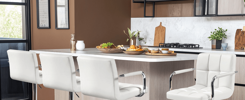 Yaheetech Bar Stools Set of 2, PU Leather Adjustable Swivel Barstools, Hydraulic Kitchen Counter Height Bar Chairs with Armrest and Back for Bar, Kitchen, Dining Room, White