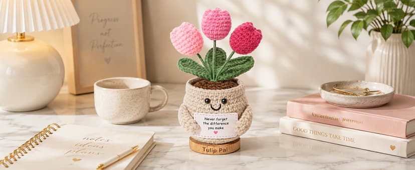 Positive Crochet, Appreciation Gifts for Coworkers, Employees, Boss, Friends, Nurses, Teachers, Retirement, Farewell (Orange) INSPRING Thank You Gifts for Women, Emotional Support Crochet Tulips Flower B0HC3DHJYS