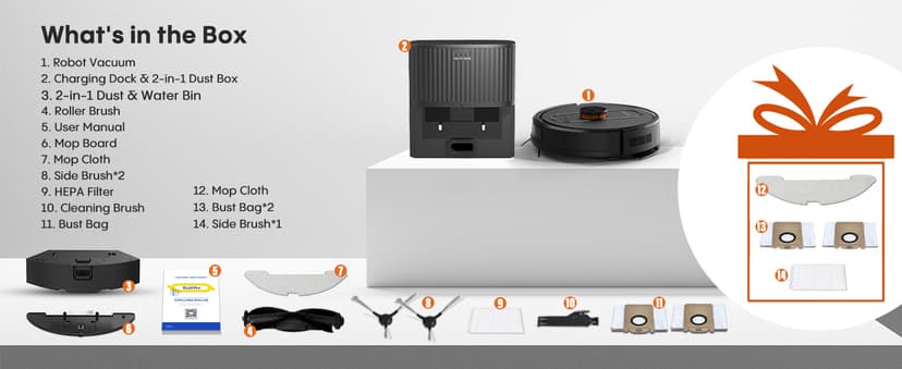 Robot Vacuum and Mop with Self-Emptying, 5000Pa Robotic Vacuum with Mapping, LiDAR Navigation, 90-Day Hands-Free Cleaning, Wi-Fi/App/Alexa Control, No-Go Zones,Ideal for Pet, Hard Floors, Carpet