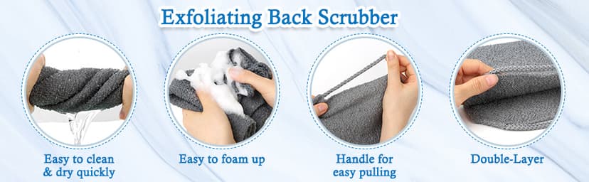 Anezus Exfoliating Back Scrubber Bath Gloves Set, Exfoliating Shower Towel with Shower Gloves for Body Scrub, Back Cleaner Wash Gloves to Remove Dead Skin (Beige)
