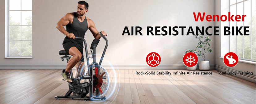 Air Bike, Wenoker Exercise Bike Air Resistance Stationary Bike for Home, Indoor Bike with Dual Action Handlebars, APP Connection Customizable Monitor