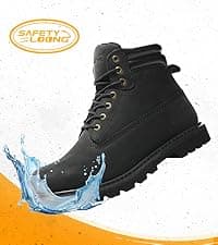SAFETY LOONG Moc Toe Work Boots for Men Waterproof Soft/Steel Toe Comfortable Full Grain Leather Non Slip Wedge Outsole Construction 6" Workboots