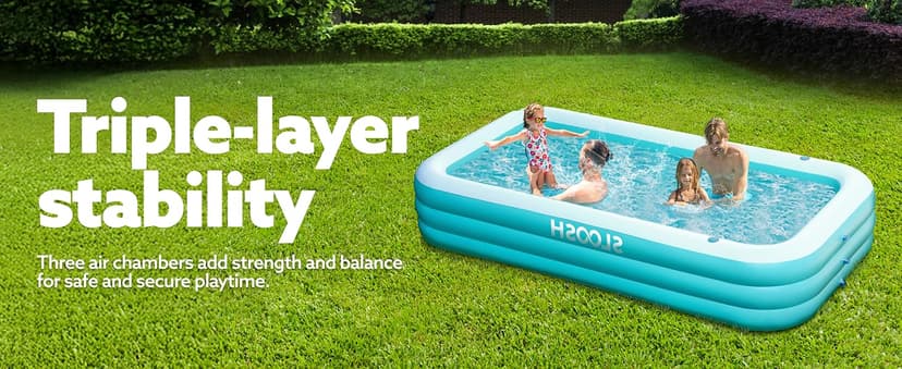 SLOOSH Inflatable Pool for Adults with Seats, 120" x 72" x 22" Full-Sized Blow Up Durable Thickened Above Ground Family Pool, Large Swimming Pools for Backyard Garden Lawn Summer Water Party, Cyan