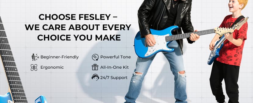 Fesley 39 Inch Electric Guitar: Beginner Electric Guitar Kit with HSS Pickup, Full Size Solid Body Guitar Starter Set with Amplifier, Bag, Strap, String, Cable, Picks, FST100, Blue