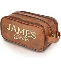 Personalized Toiletry Bag for Men, Custom Toiletries Bag Gifts for Men, Him, Birthday, Anniversary, Graduation, Groomsmen, Dad, Husband, Boyfriend, Leather Engraved Travel Cosmetic Shaving Hygiene Bag B0DZ6SCD7C