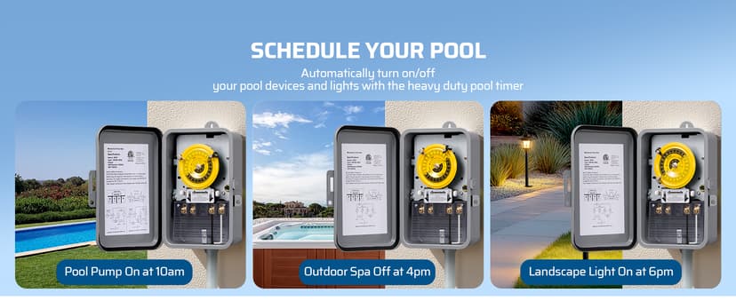 DEWENWILS 24-Hour Mechanical Timer Switch - 120VAC SPST, 2HP 40A, Metal Enclosure, Heavy Duty, Manual Override, Ideal for Pool Pump, Water Heater, Lights and Fans, Weatherproof, ETL Listed, Gray