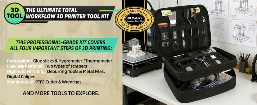 76pcs 3D Printer Tools Kit with Bag, 3D Printer Accessories includes Digital Caliper, Hygrometer, PTFE Tube Kit, Deburring Tool, Scrapers, Nozzle Cleaning, for Bambu Lab, Ender 3, FDM/SLA Printers etc