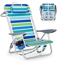 GarveeLife Backpack Beach Chair for Adults 2 Pack, Lightweight Portable Lay Flat Folding Beach Chair with 5 Positions, Backpack Straps, Phone Pocket, Cup Holder & Towel Bar, Support to 350LBS