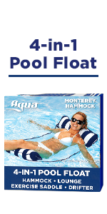 Aqua Original 4-in-1 Monterey Hammock Pool Float & Water Hammock – Multi-Purpose, Inflatable Pool Floats for Adults – Patented Thick, Non-Stick PVC Material – Navy