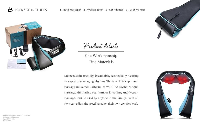 Mo Cuishle Shiatsu Back Shoulder and Neck Massager with Heat, Electric Deep Tissue 4D Kneading Massage, Best Gifts for Women Men Mom Dad, Fathers Day, Mothers Day, Christmas Gifts