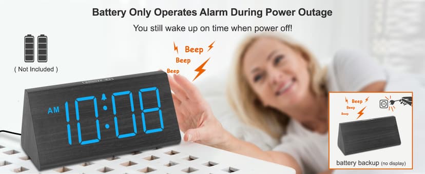 DreamSky Wooden Digital Alarm Clocks for Bedrooms - Electric Desk Clock with Large Numbers, USB Port, Loud Alarm for Heavy Sleepers, Adjustable Volume, Dimmer, DST, Wood Décor Gifts, Adapter Powered