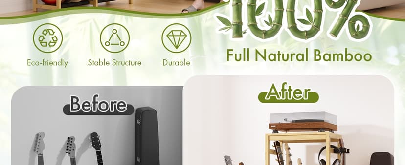 Amazer Guitar Stand, Guitar Rack for Acoustic, Bass, Electric Guitar, Multi Guitar Display Stand Adjustable Bamboo Guitars Holder, Multiple Guitar Stands Floor, for Home Music Studio