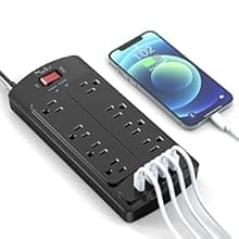 Surge Protector Power Strip - Nuetsa Flat Plug Extension Cord with 8 Outlets and 4 USB Ports, 6 Feet Power Cord (1625W/13A), 2700 Joules, ETL Listed, Black