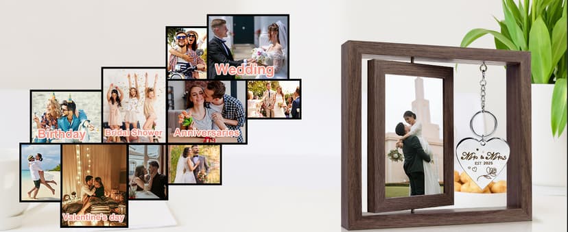 Wedding Gifts for Couples 2025,Rotating Floating Mr and Mrs Picture Frame,4x6 Rustic Picture Frame Engagement Gifts for Couples,Bridal Shower Gift for Bride to Be