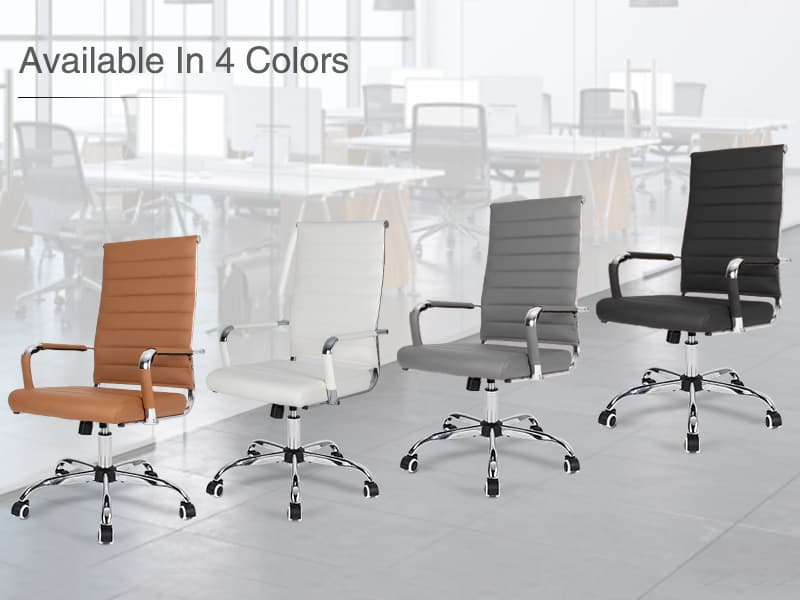 Home Office Chair Ribbed, Modern Leather Conference Room Chairs, Ergonomic Office Desk Chair, High Back Executive Computer Chair, Adjustable Swivel Chair with Arms (Black)