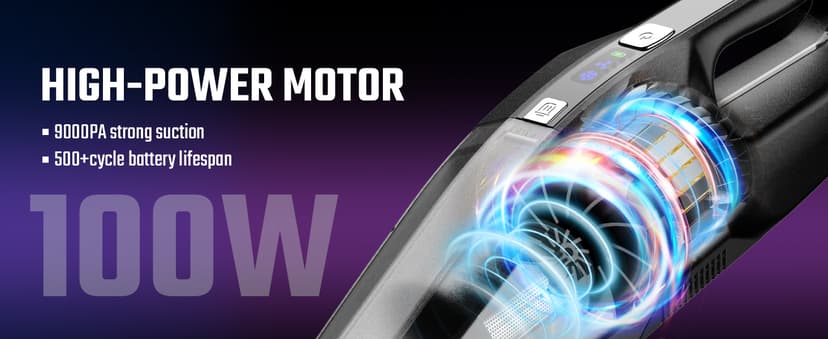 Handheld Vacuum Cordless, 9000PA Strong Suction, 2 Suction Modes, Fast Type-C Charging, Lightweight, Portable Car Vacuum Cleaner for Home Pet Office