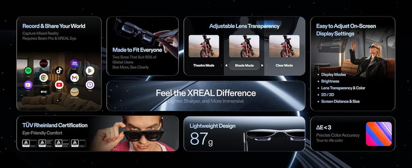 XREAL One Pro AR Glasses with X1 Chip, Native 3 DoF, X-Prism Optics, 3D Mode, 57°FOV 171" 120Hz FHD Display, XR Glasses for iPhone 17/16, Steam Deck, ROG, Mac, PC, Android & iOS M (IPD 57-66mm)