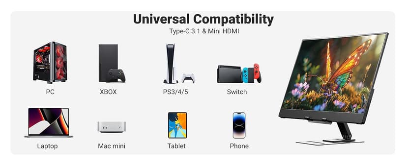 Ingnok Portable Monitor, Ultra Slim 15.6 Inch FHD IPS Laptop Screen Extender with Adjustable Stand, USB C Compatible, Ideal for Travel and Office