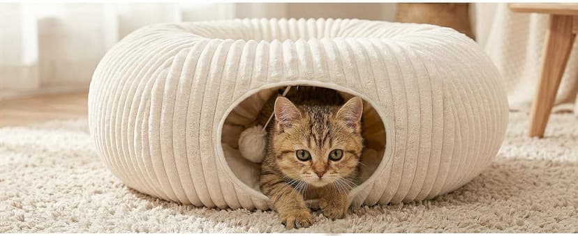 Cat Tube with Kitten Toys for Indoor Kittens, Collapsible Play Tunnel, Cat Gifts Cat Tunnel Bed with 40 Pcs Interactive Cat Toys, White B0FB9CN22D