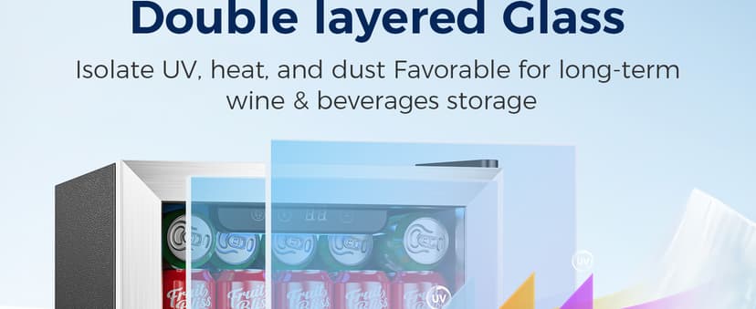 Beverage Refrigerator, 50 Cans Commercial Mini Fridge Cooler, 1.3 Cu.ft with Glass Door, Adjustable Shelves, Digital Temperature Freestanding Small Drink Fridge Soda Beer or Wine for Home Dorm Bar