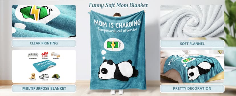 Craftique Gifts for Mom Birthday Christmas- Funny Soft Mom is Charging Blanket- New Moms Gifts for Women, Practical Blanket Throw for Napping Travel, 60”×50”