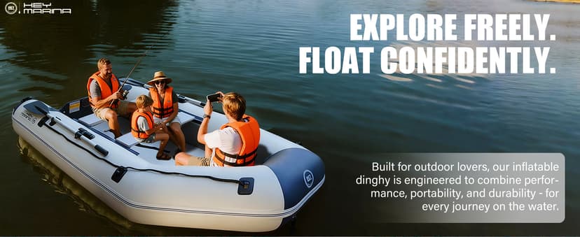 Inflatable Dinghy Boat with Drop-Stitch Floor 10ft Portable Inflatable Boat for 3-4 Adults, Motor Compatible, Heavy-Duty PVC, Ideal for Fishing, Cruising, and Rescue Use