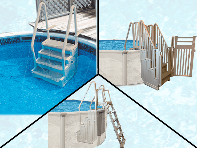 Confer Plastics Step-1X: Sturdy Above Ground Entry System with Dual Handrails and Slip-Resistant Steps, Easy Installation, Supports up to 400 lbs - Proudly Made in USA. Warm Grey with Grey Treads