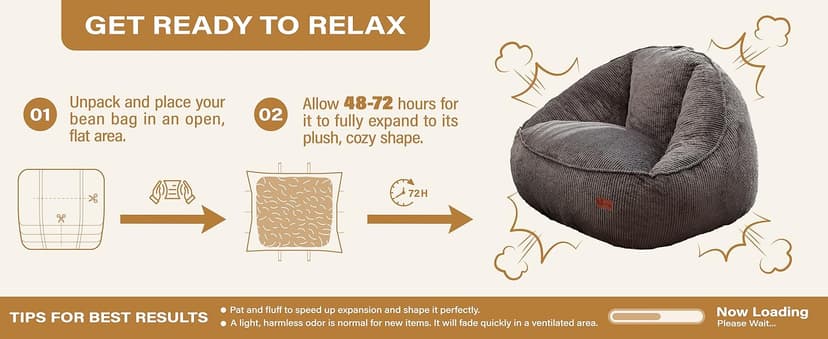 Bean Bag Chair, Cozy Fluffy Beanbag Chairs with Filler for Teens and Kids, Floor Lazy Sofa for Living Room Gaming & Reading (M-Charcoal)