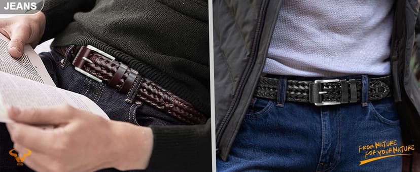 BULLIANT Men Belt 2Pack,Braided Woven Leather Belt For Men Golf Casual Jeans 1 3/8"