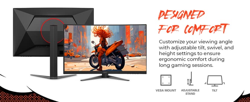 AOC 27" Curved Gaming Monitor, FHD 1080p, 280Hz (DP) 240Hz (HDMI), 0.3ms MPRT, VA Panel 1500R, AMD FreeSync Premium, HDR Ready, Height Adjustable, DisplayPort HDMI C27G4ZH