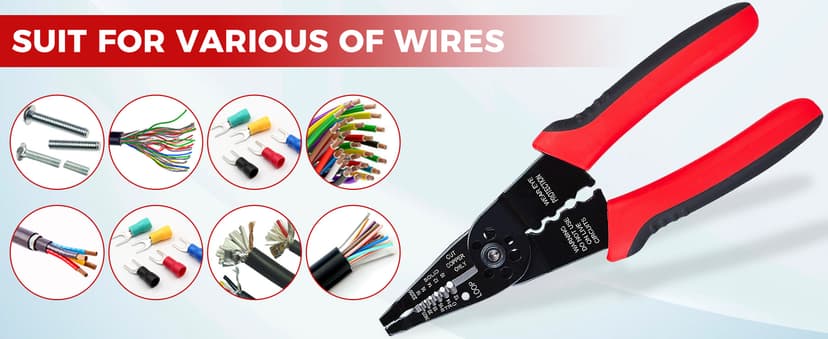 10-22 AWG Cable Stripping, Wire Crimping, Multi-Function Design, Hand Tools WGGE WG-015 Professional Wire Stripper, Wire Cutter and Wire Crimper 8-inch B073YG65N2