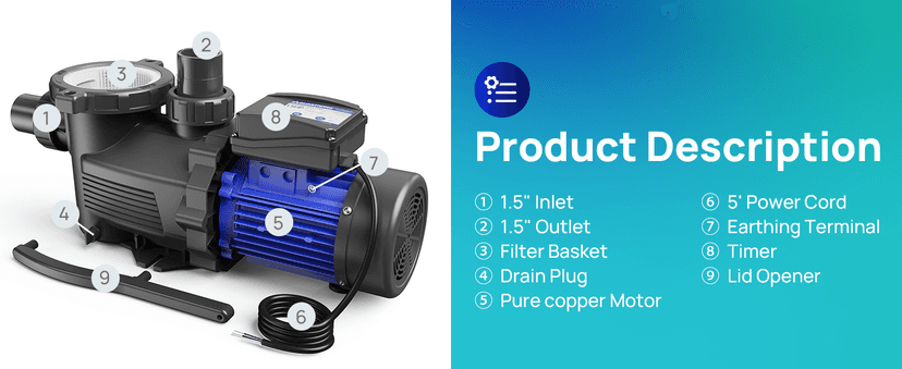 Aquastrong In/Above Ground Pool Pump High Flow Self Primming Swimming Pool Pump,Glossy Black