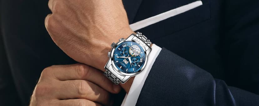 OLEVS Men Automatic Watch Stainless Steel Skeleton Mechanical Date Calendar Luxury Classic Business Waterproof Luminous Wrist Watches