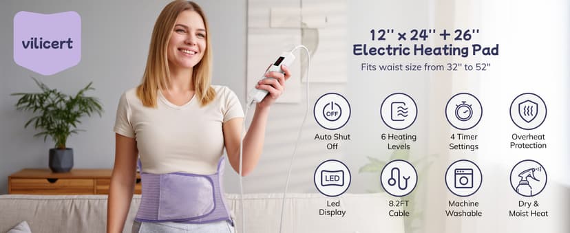 Heating Pad for Period Cramps, Upgraded Wrap Heating Pad for Back Pain Relief, Large 12''x 24''Heat Pad +26" Belt Adjustable 4 Timer 6 Heat Level Auto Shut Off, Christmas Birthday Gifts for Women Mom B0FK5CJXRX